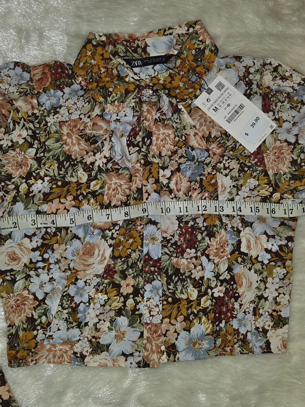 Zara Multicolor Floral Mesh Long-Sleeve Crop Top
